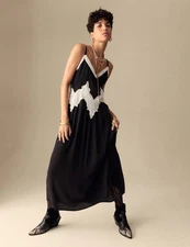 Marks & Spencer Womens Black Viscose Midaxi A line Embroidered Dress - M&S