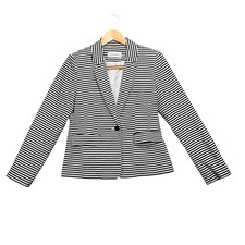 Calvin Klein Striped Blazer Womens Size 6 Black White Career Office Jacket
