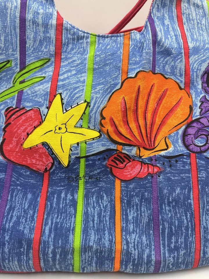 Bolso de Playa Grande Sally Huss Azul Lona Cartera de Hombro Doble Asa NUEVO SIN ETIQUETAS Foto 4 de 4