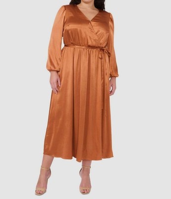 Msk Plus Size Wrap-Front Tie-Waist Maxi Dress - Pumpkin Ru - Size 3X