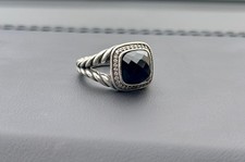 David Yurman Sterling Silver Albion Black Onyx Ring 925 Pave Size 7