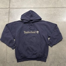 Timberland Hoodie Mens Medium Navy Blue Embroidered Logo Pullover Sweatshirt
