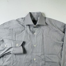 Canali Dress Shirt Blue Gray Striped Long Sleeve Men  s Size 38 15