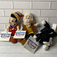 Disney Store 3 Bean Bag Plush Lot Pinocchio Gepetto Figaro w/ TAGS