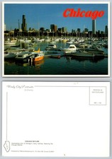 Vintage Chicago Skyline Marina Boats Postcard - Sears Tower - Illinois IDC