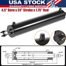 26-27 Ton Log Splitter Hydraulic Cylinder 4.5" Bore x 24" Stroke x 1.75" Rod