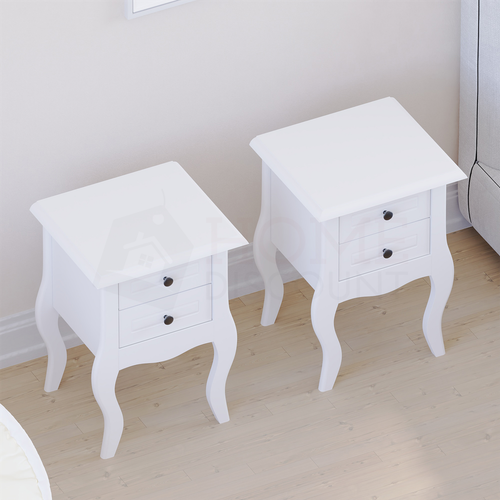 White Bedside Table Cabinet Nightstand Unit 2 Drawer Bedroom Storage Set of 2 - Picture 3 of 7