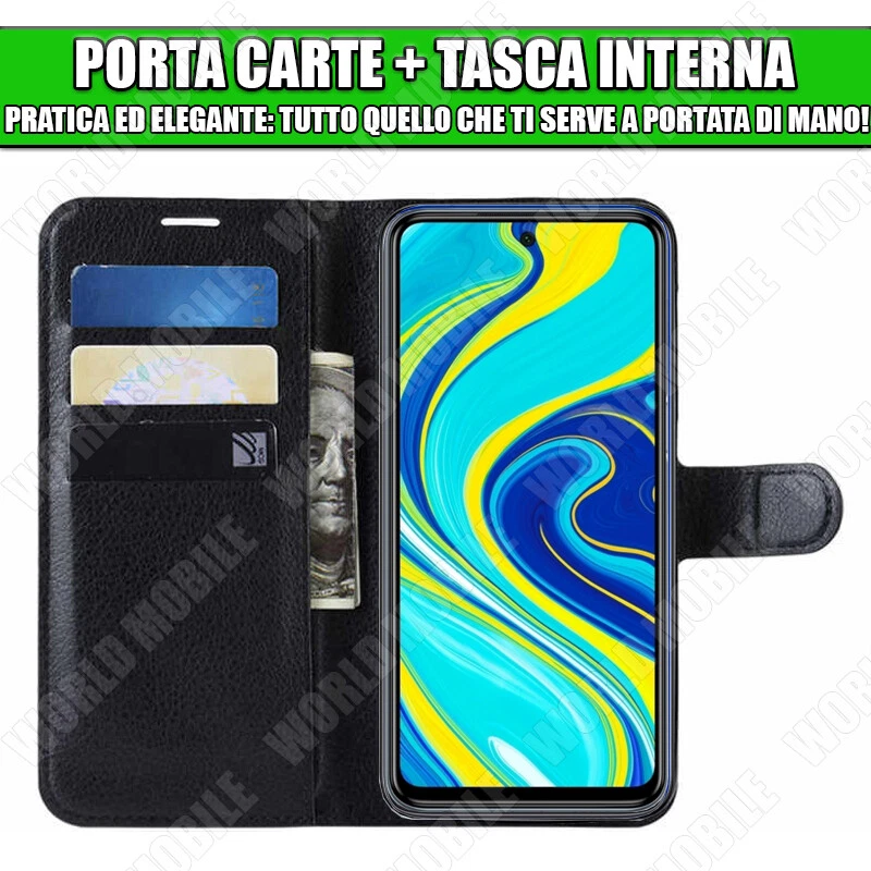 Flip Cover Custodia Magnetica per Xiaomi Redmi Note 9 Pro Portafoglio a Libro - Immagine 2 di 4