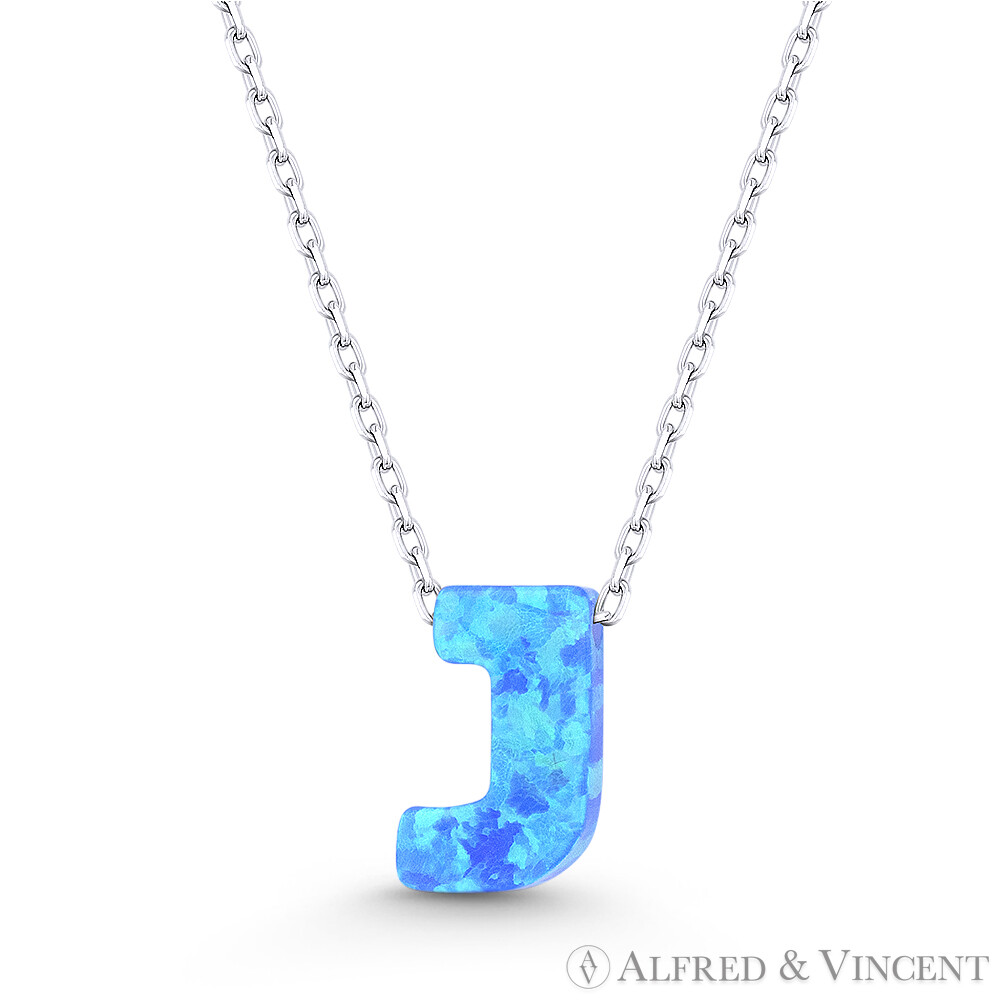 Initial Letter J Blue Lab-Created Opal 10mm Pendant 925 Sterling
