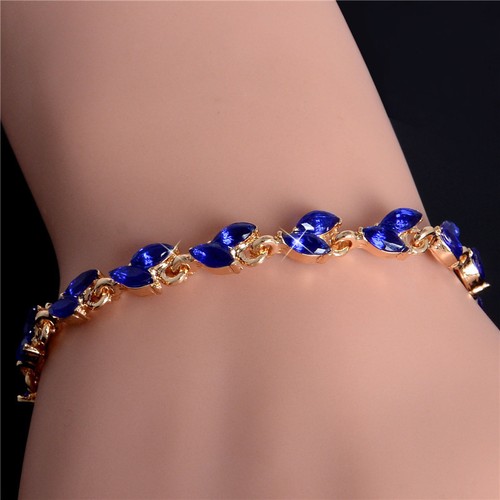 18K GOLD EP 2 CT DIAMOND SIMULATED SAPPHIRE MARQUISE TENNIS LINK BRACELET - Picture 3 of 7