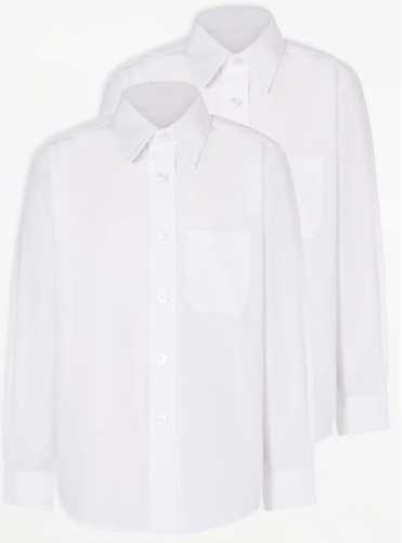 Boys School Shirt White LONG Sleeve 2 Pack George Smart Formal Kids Childrens - Afbeelding 1 van 1