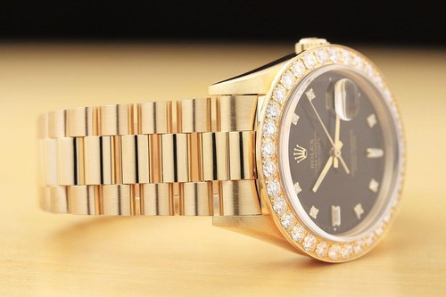 Rolex Herren Tagesdatum 18238 Schwarzes Zifferblatt 2.50 CT Diamant Lünette 18K - Bild 8 von 10
