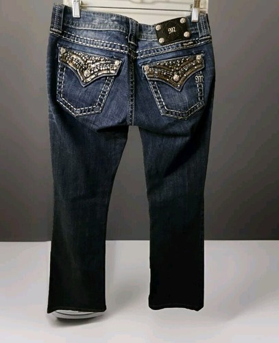 Miss Me Boot Cut Jeans Rhinestone Embellished Flap Pockets Size 28x30