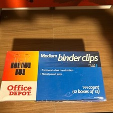 OFFICE DEPOT MEDIUM BINDER CLIPS 1-1/4" 12 BOXES OF 12 144-COUNT - NEW