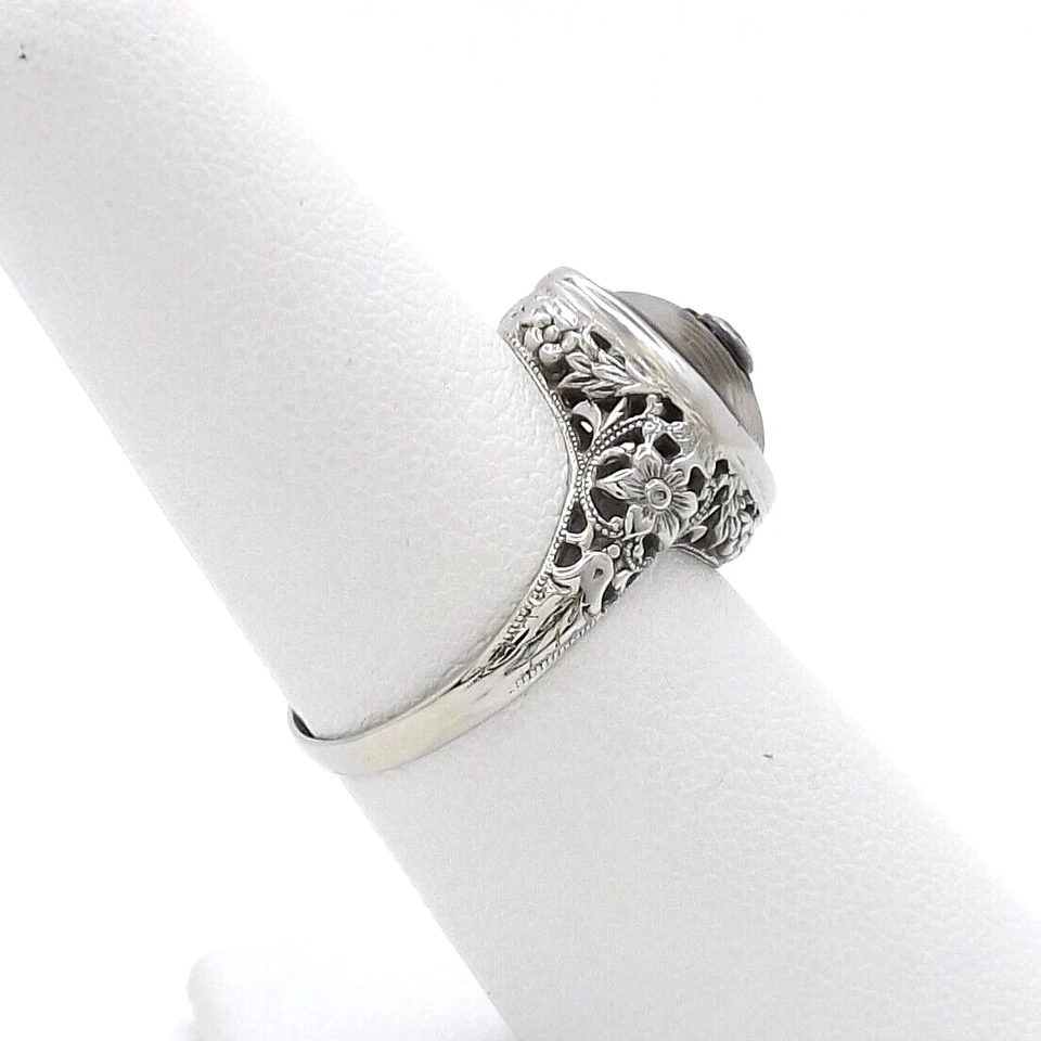 Art Deco 14k Gold Filigree Setting Ring Camphor Glass Black Onyx Natural Diamond - Image 4 of 4