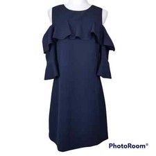 NWT Eliza J Navy Cold Shoulder Ruffled Sheath Dress Women Size 10
