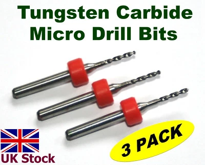 Tungsten Carbide Micro Drill Bits pack of three for PCB Metals Stone - UK