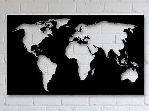 Metal 36'' Long World Map Plasma Cut Sign Art Custom Paint Options