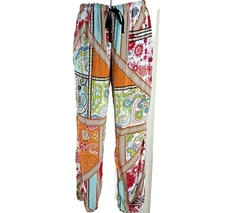 Josie Natori Night Pant Geo Floral Bright Colors Elastic Waist Drawstring Comfy