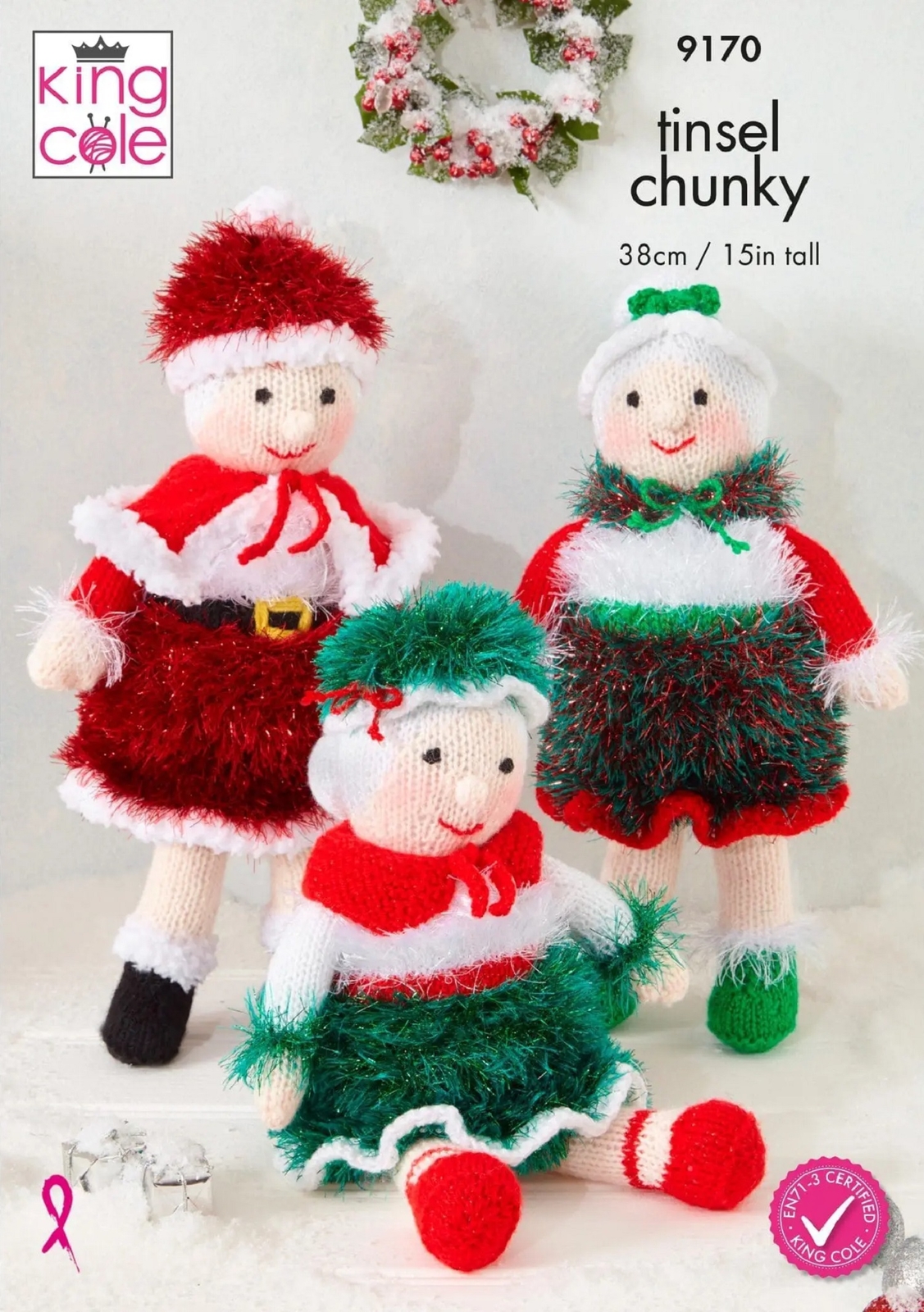 9170 King Cole Double Knitting Pattern Mrs Santa Clause Knitted Toy (3 Designs)