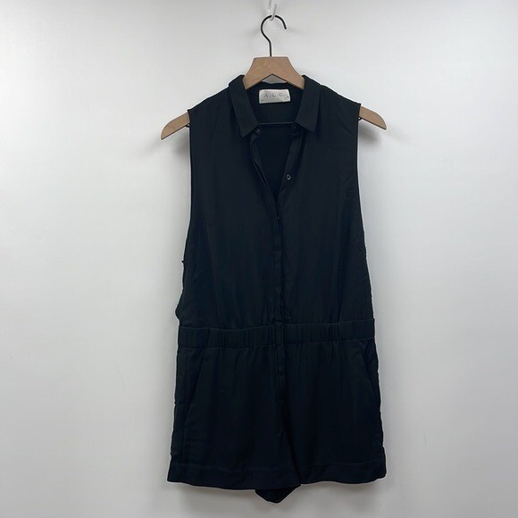 Drew Sleeveless Button-Up Crepe Romper Minimalist Cocktail