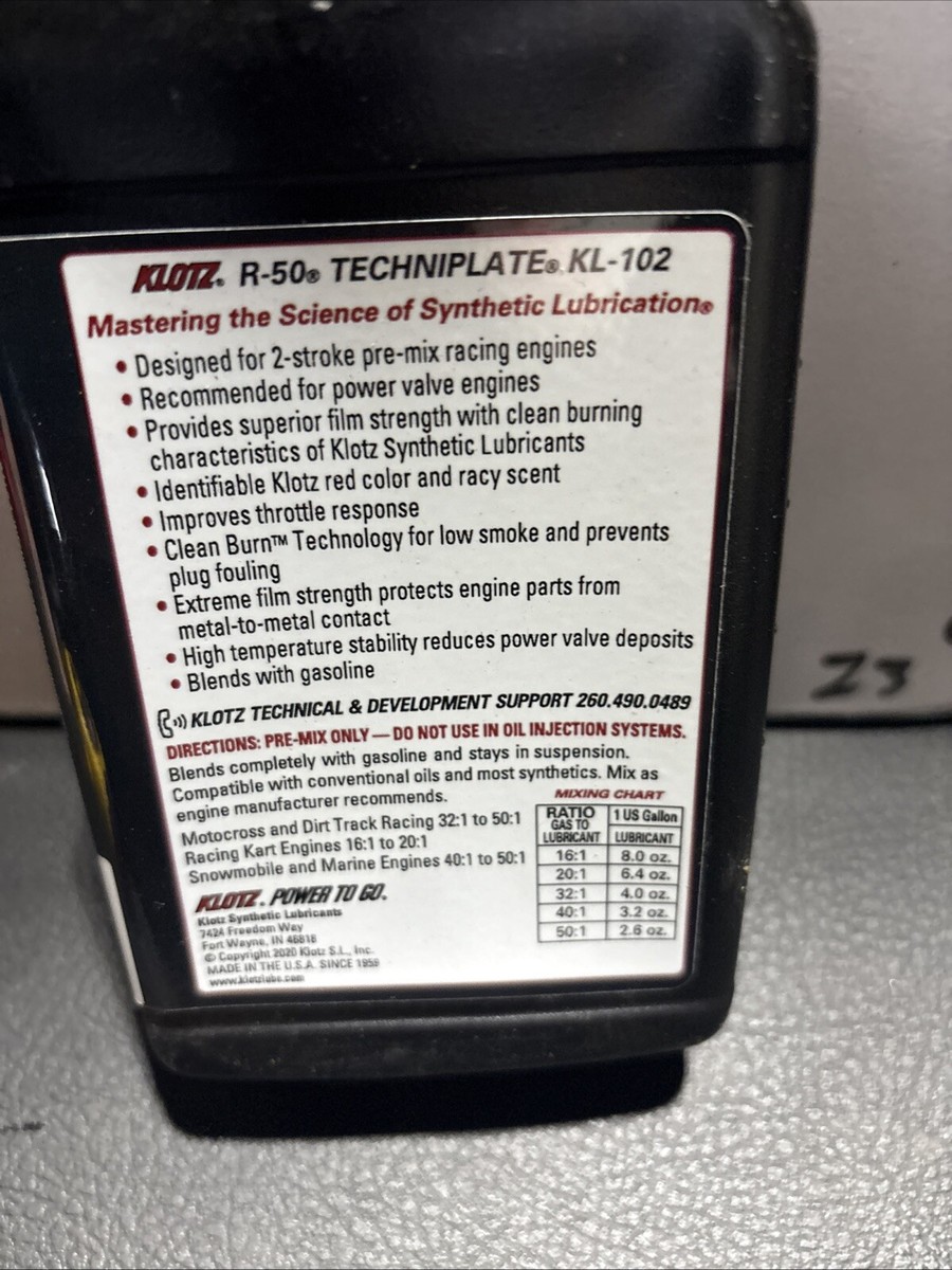 Klotz KL-102 R50 Techniplate PreMix 2-Stroke Oil Racing Lubricant
