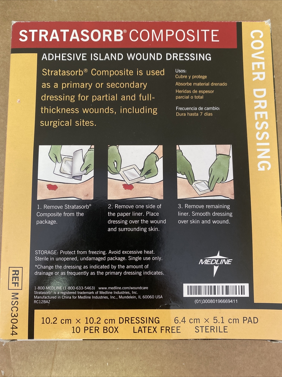 Medline Stratasorb Composite Adhesive Island Wound Dressing MSC3044 4