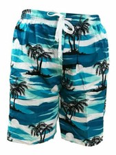 Mens Surf Shorts W/ Drawstring Mesh Lining Swimming Trunk Blue White M/L