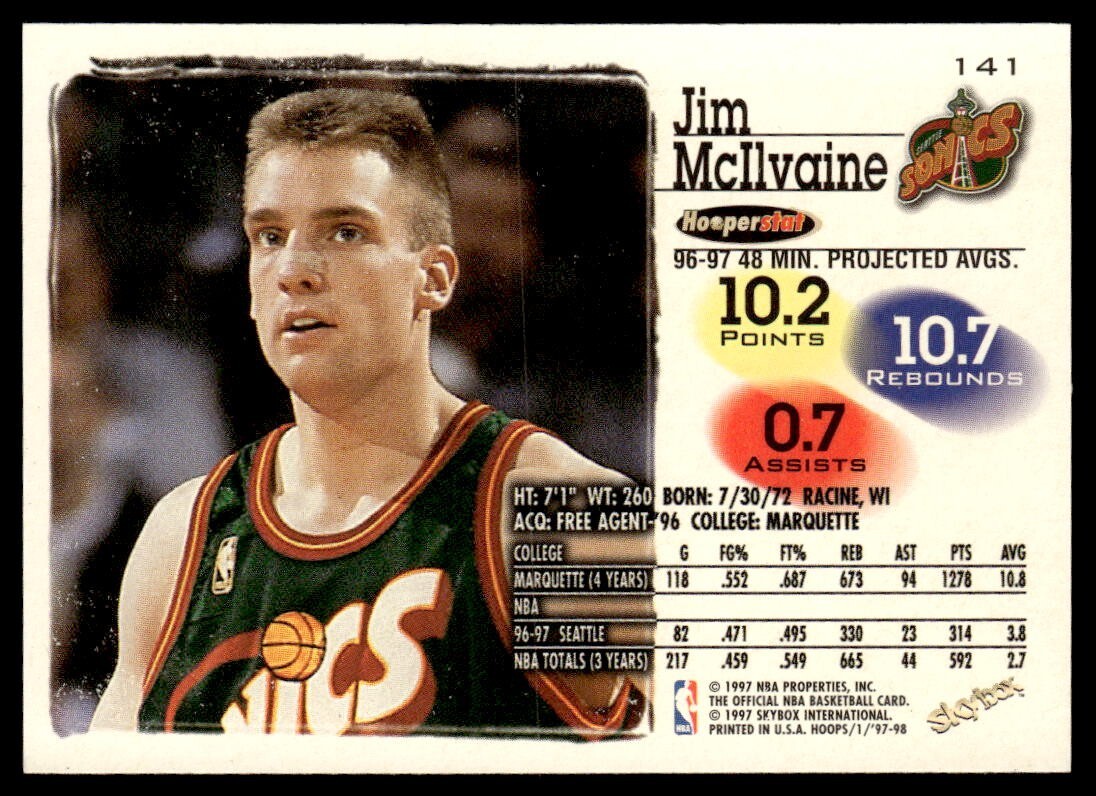 1997-98 Skybox NBA Hoops Jim McIlvaine #141 Seattle SuperSonics | eBay