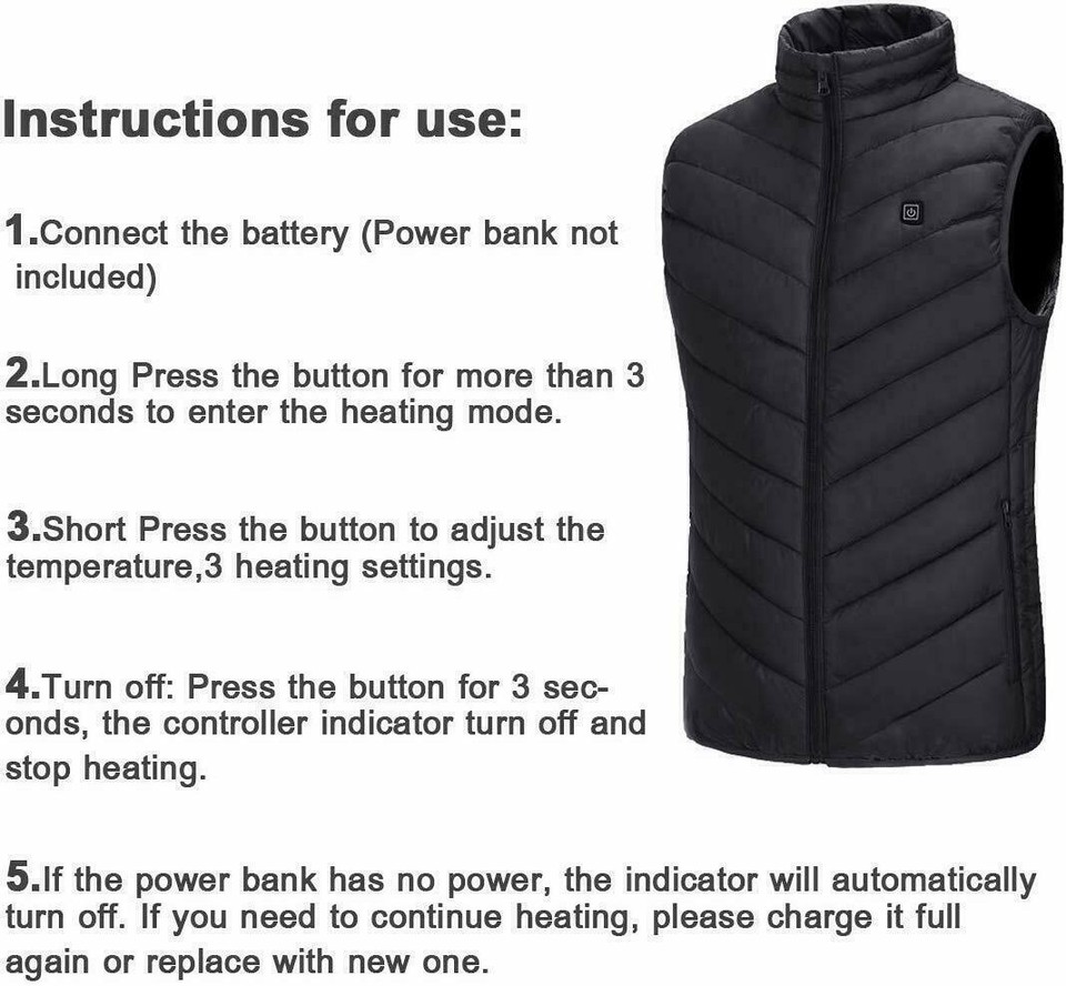 Heated Vest,USB Charging Electric Heated Jacket Lightweig (Battery Not - View #8