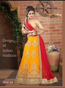 yellow red bridal lehenga
