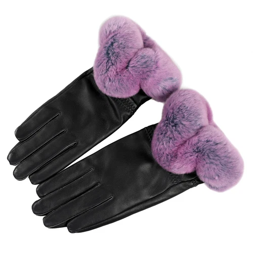 Women's Winter Genuine Leather Gloves Rex Rabbit Fur Warm Trim Cuff Velvet Lined - Picture 5 of 88