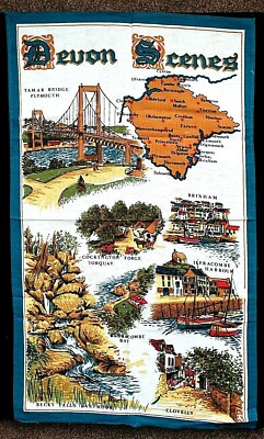 Vintage, neu DEVON SCENES Baumwolle Souvenir Geschenk GESCHIRRTUCH - Clovelly, Ilfracombe