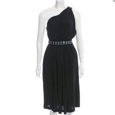 $1390 Dolce & Gabbana Women's Black Beaded One-Shoulder Cocktail Dress Size 4/40