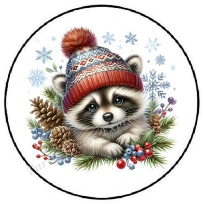 CHRISTMAS RACCOON ENVELOPE SEALS LABELS STICKERS PARTY FAVORS