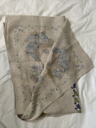 Vtg Blue Teal Beige Rooster Hen Chicks Farmhouse Tablecloth 50 X 65” Nice! - Picture 13 of 13