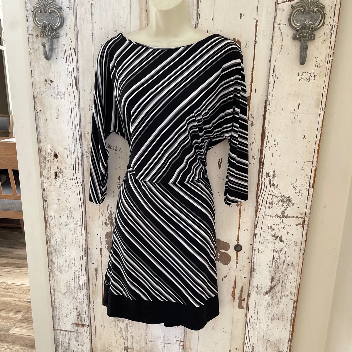 white house black market striped dress White House Black Market Black & White Striped Long Sleeved Dress main image 0
