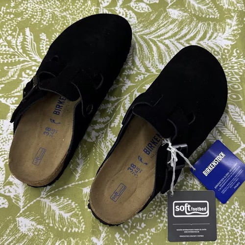 Birkenstock Boston Black Suede Leather Clog Shoes Soft Footbed Size 37-45 - Picture 2 of 9