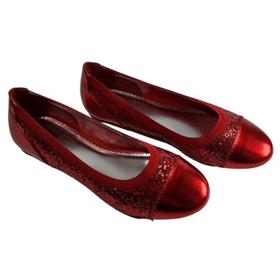 Lands  End Girl s US 6 Ruby Red Sparkle Cameron Classic Captoe Ballet Shoe 2014