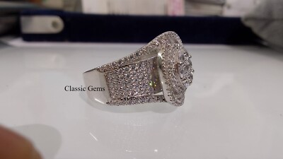 3.50 CT Round Cut Moissanite Men's Cluster Engagement Ring 14K White Gold Plated