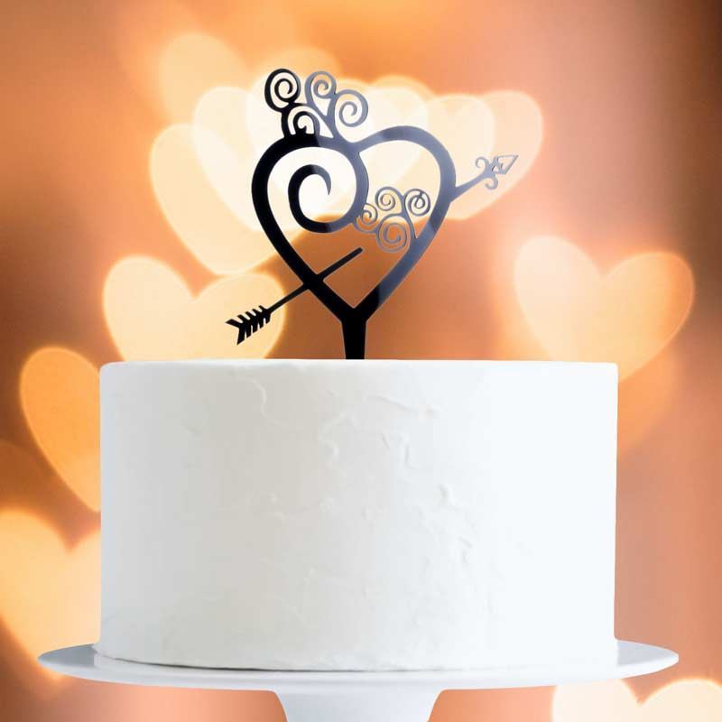 Black Heart And Arrow Cake Topper x1 Baking Pick Decoration Wedding