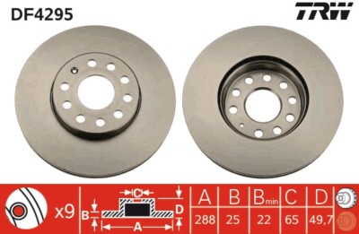 2 x TRW DF4295 Bremsscheibe für ,AUDI,AUDI (FAW),SEAT,SKODA,SKODA (SVW),VW,VW (F