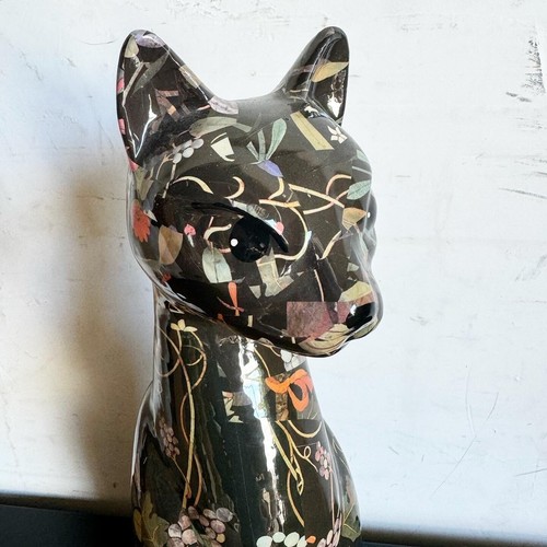 Mid Century Keramik Katze mit Laub gemusterte Oberfläche - Bild 5 von 9