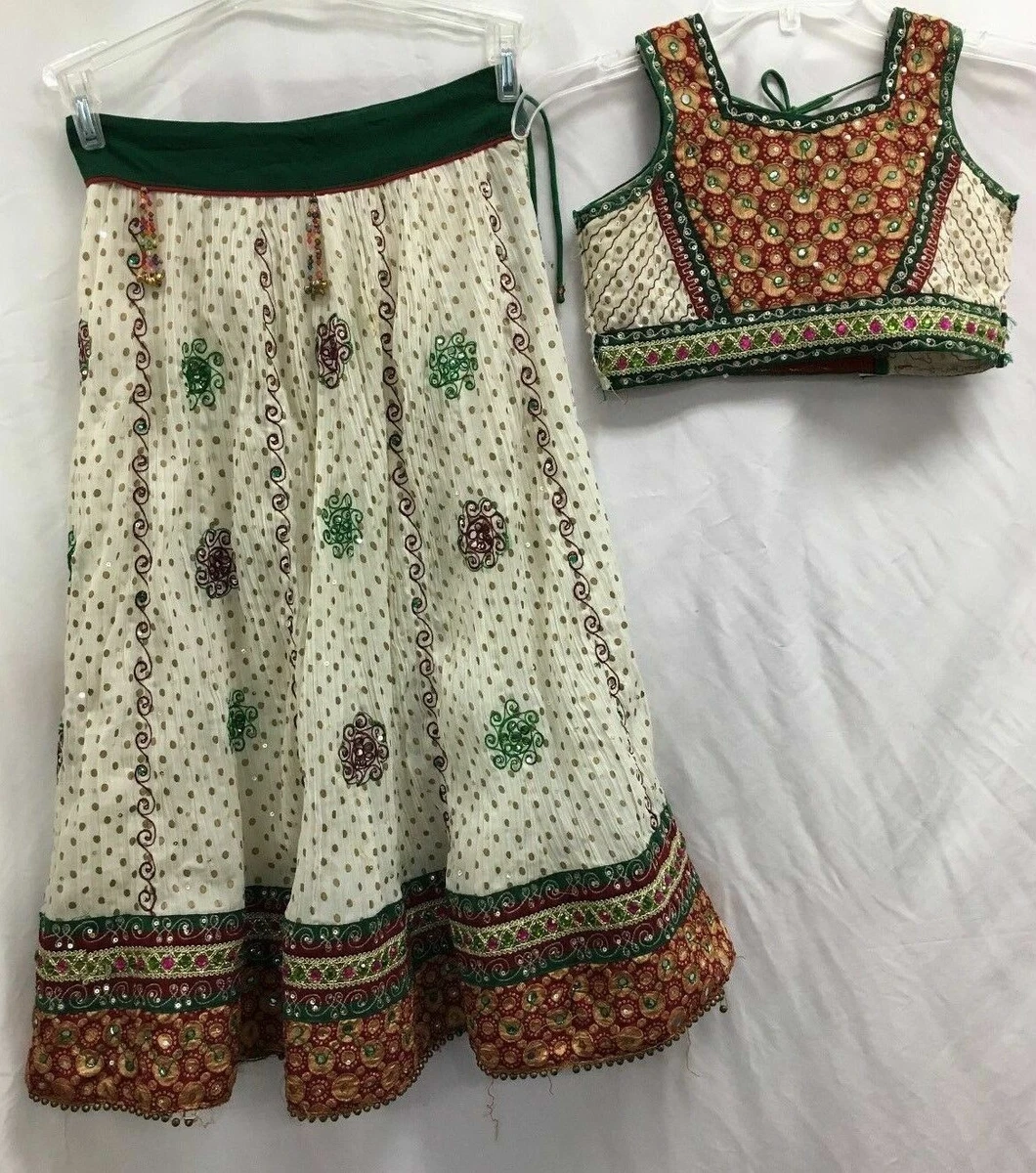 Long skirt and outlet top with mirror work