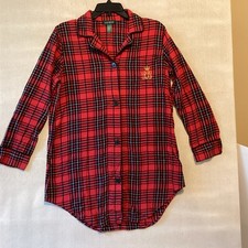 Lauren Ralph Lauren nightshirt women  s M red plaid embroidered crest