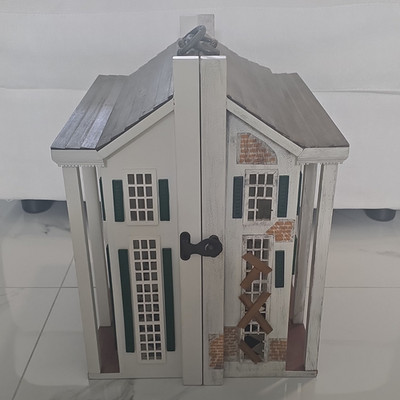 1:12 Wooden Foldable Room Box Dollhouse w/ Handles, 2 Rooms, Unfurnished