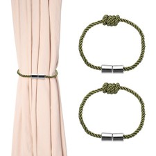 2Pcs Magnetic Curtain Tiebacks, Elegant Weave Curtain Tie Backs, Green