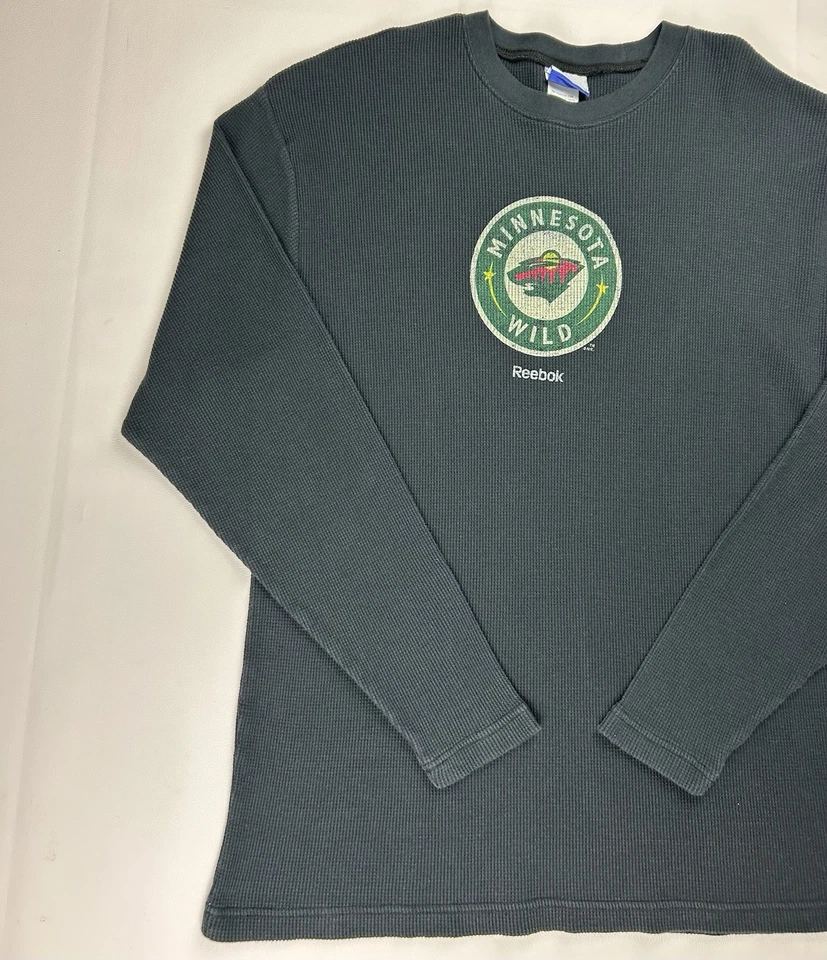 Camisa tejida gofre manga larga Reebok Minnesota Wild para hombre XL NHL hockey negra Foto 3 de 4