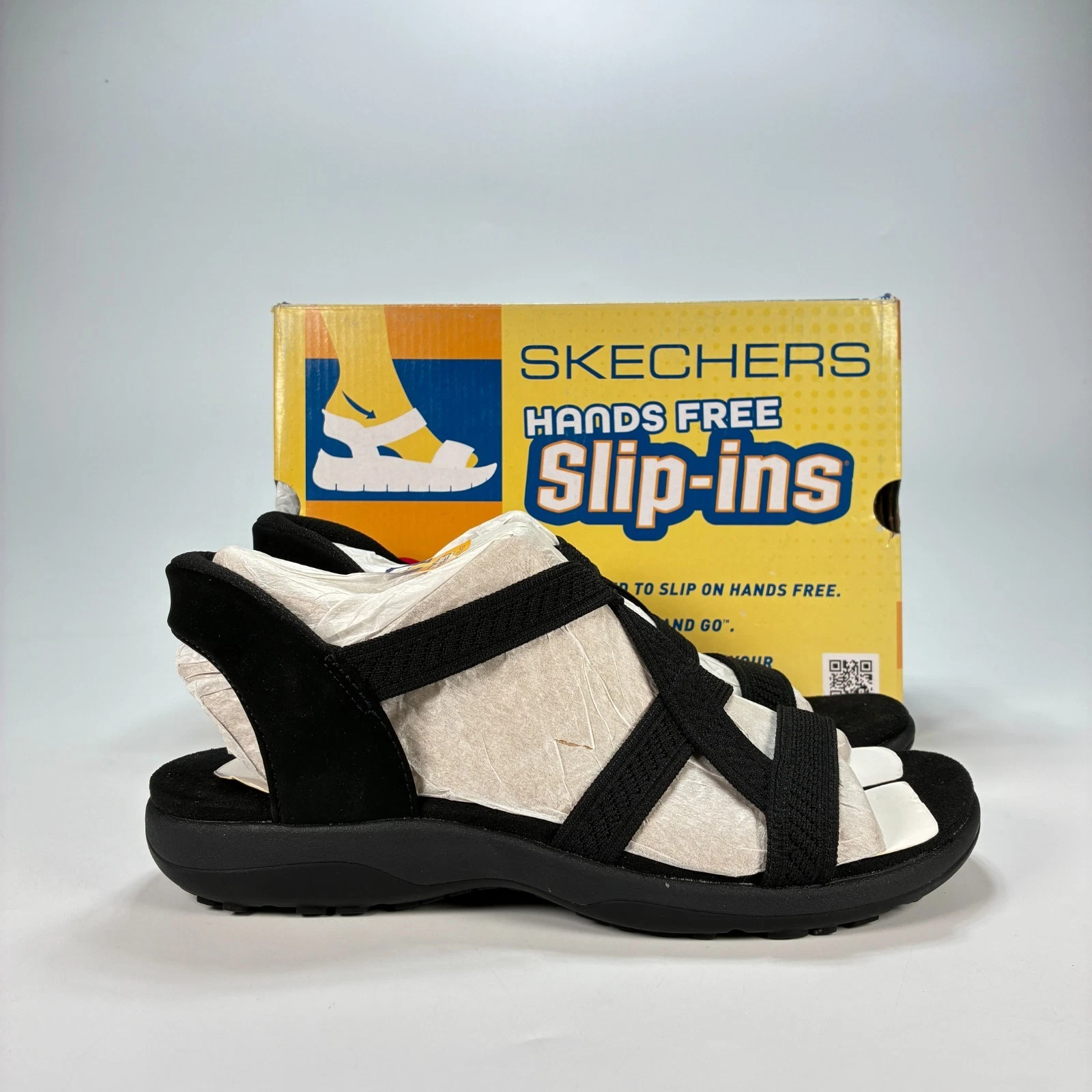 Skechers Slip-ins Reggae Slim Daily Vibe Black Casual Sandals 164038 Womens Sz 9