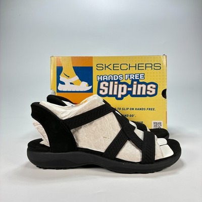 Skechers Slip-ins Reggae Slim Daily Vibe Black Casual Sandals 164038 Womens Sz 9